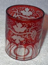Old Red Ruby Cranberry Etched Cut Grape Vine Glass Tumbler - £7.83 GBP