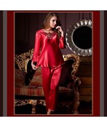 Long Sleeve Red or Pink Charmuse Silk Satin PJ&#39;s 2 Peice Pants and Top Set  - £58.31 GBP