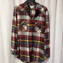 Matchstick Argus Plaid Flannel Button Down Shirt 100% Cotton Women&#39;s Size L - £23.94 GBP