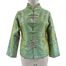 YA LI Asian Green Iridescent Jacket Embroidered Floral Design Fully Lined Sz L - $97.02