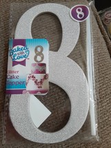 Silver Glitter Cake Topper Number 8 - 3 x 6&quot; New!!! - £5.56 GBP