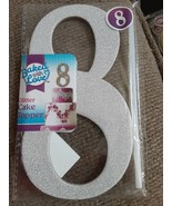 Silver Glitter Cake Topper Number 8 - 3 x 6&quot; New!!! - £5.44 GBP