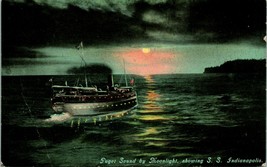 Vtg Postcard 1910s Puget Sound By Moonlight Showing S.S. Indianapolis Unused - £4.69 GBP