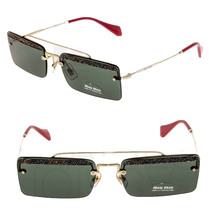 Miu Miu Societe MU59TS Green Silver Square Crystal Fabric Sunglasses 59T Women - £143.27 GBP