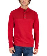Club Room Men's Button Mock Neck Sweater Anthem Red-Medium - $19.99