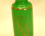 Green Glass Vase Gold Roses &amp; Trim b - $21.77