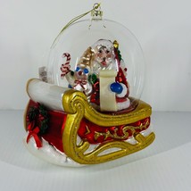 Mr Bingle With Santa Sitting In Sled Clear Glass Diorama Christmas Ornament - £35.60 GBP