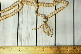 Vintage chunky white faux pearl gold tone beaded tassel tassle Necklace - £11.59 GBP