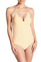  NEW Jessica Simpson Stripe Scallop Halter One-Piece Swimsuit S Small Ta... - $49.49