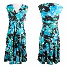 Jones Studio Dress Blue Green Floral 8 V-Neck Sleeveless Side Zip New - £28.77 GBP