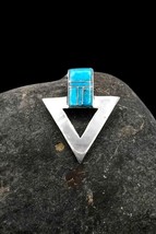 Navajo Native American Sterling Silver Natural Turquoise Arrow Pendant Necklace - £67.54 GBP