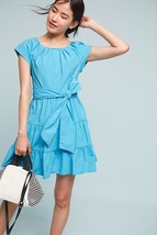 New Anthropologie Tiered Poplin Swing Blue Dress By Eva Franco $168 Size 4P - £38.36 GBP