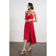  Spaghetti Strap Wrap Dress   Adjustable Strap Ruffle Hem Maxi Event Dress - $57.70