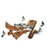 Stunning 4pc Music Notes Sculpture, Unique Piano Sax Wood &amp; Mirror wall art - $7,877.10 MXN