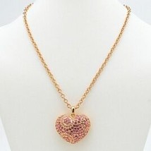 Womens Rose Color Metal Pink Crystal Heart Shaped Pendant Charm Necklace + Chain - £47.95 GBP