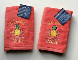 Pineapple Summer Days Hand Towels Set of 2 Embroidered Guest Beach Summer House - £26.47 GBP