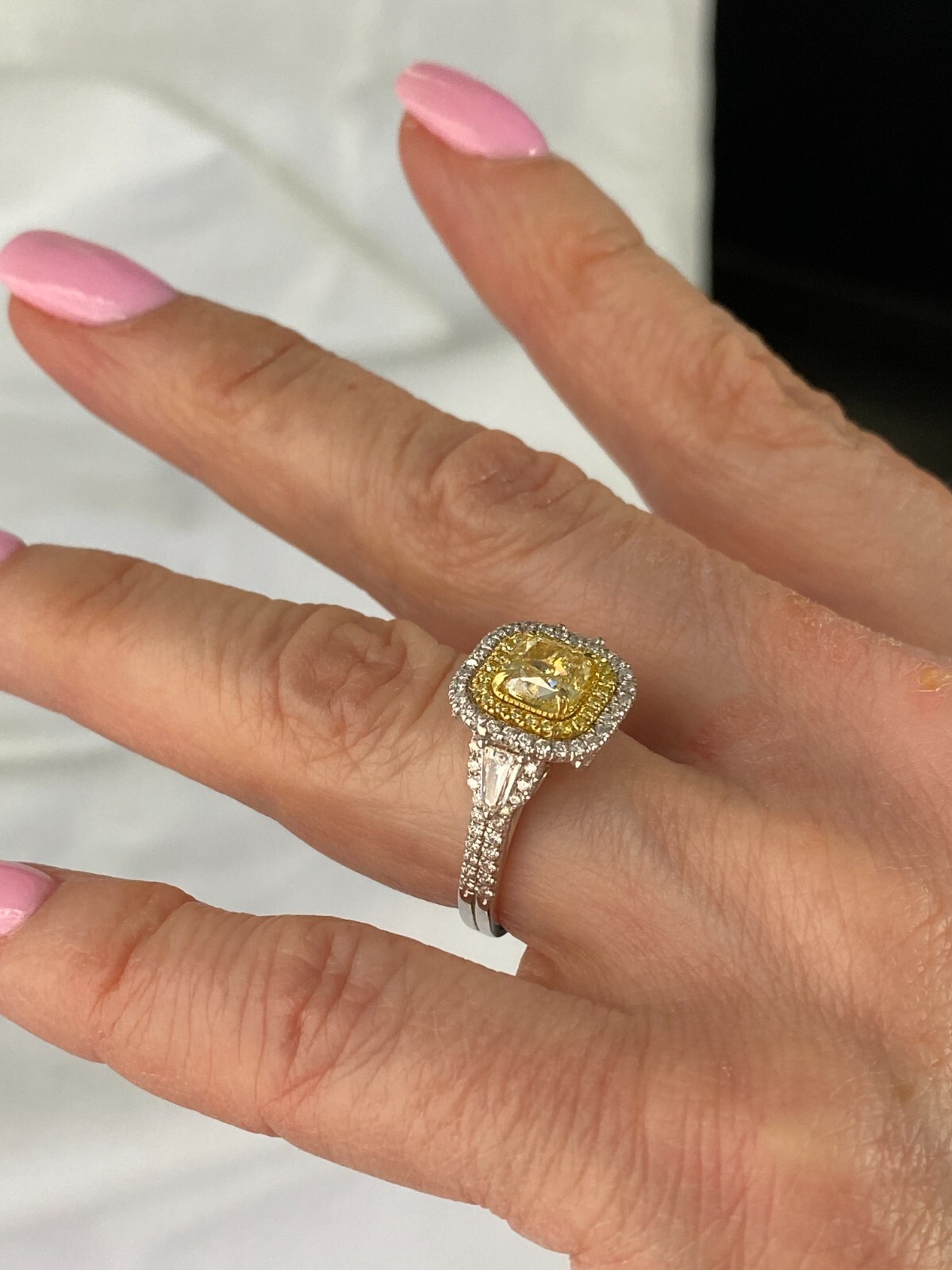 GIA Certified 2.43 TCW Cushion Light Yellow Diamond Engagement Ring 18K Gold Item image 5