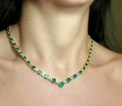 25.16CT Simulated Emerald &amp; Diamond 14K Yellow Gold Plated Pretty Necklace - £189.85 GBP