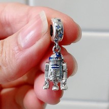 925 Sterling Silver Star Wars R2-D2 Dangle Charm Fits Moments Bracelet Necklaces - £14.54 GBP