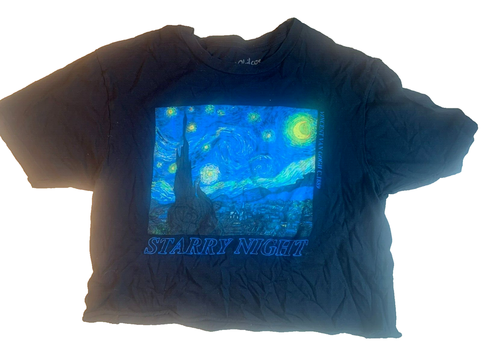 Vincent Van Gogh Starry Night T-Shirt: Cropped Top, Size Medium, Philcos - $9.89