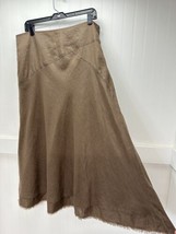 Eddie Bauer 100% Linen Maxi Skirt Womens 14 Petite Brown Side Zip Raw Hem Fray - £16.27 GBP