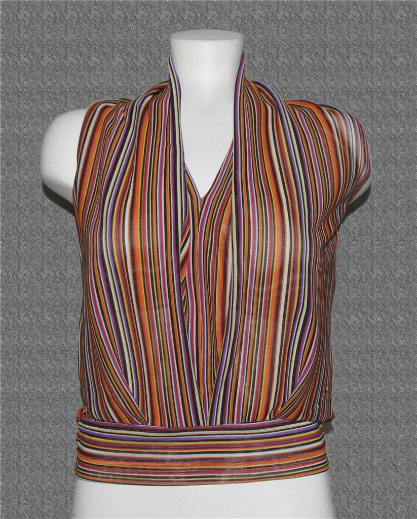 VTG Jube Girl Semi-Sheer Striped Pleated Band Pullover Sleeveless Top Wm... - $18.99