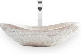 Tan Travertine Chiseled Stone Bathroom Vessel Sink - Oval Canoe Shape - 100% - £291.05 GBP