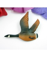 LEATHER FLYING GOOSE PIN Vintage Bird Brooch Artist Signed CANADA Hand C... - $12.61