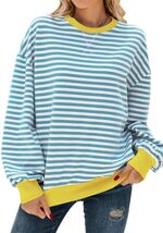 Pmgarmi Women's Oversized Striped Crewneck Sweatshirt Blue White XL - $293.03 MXN Pmgarmi Women's Oversized Striped Crewneck Sweatshirt Blue White XL - $293.03 MXN