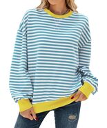 Pmgarmi Women&#39;s Oversized Striped Crewneck Sweatshirt Blue White XL - $293.03 MXN
