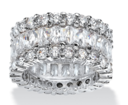 Round Cz Baguette Eternity Ring Band Platinum Sterling Silver 5 6 7 8 9 10 - £237.27 GBP