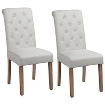 Design Upholstered Parsons Tufted Dining Chairs With Solid Wood Leg, 2Pcs, Beige - £143.42 GBP