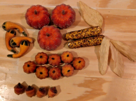 Sugar Beaded Faux Pumpkins Gourds Acorns &amp; Corn Fall Harvest Decor Lot of 21 Pcs - £16.64 GBP