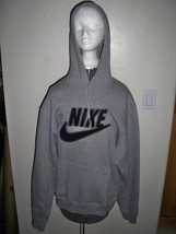 MEN&#39;S GUYS NIKE GRAY PULLOVER FLEECE HOODIE BOLD BLACK FUZZY FELT LOGO N... - £37.35 GBP