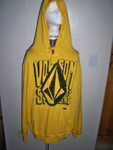 MEN&#39;S GUYS VOLCOM HAND DRAWN YELLOW PULLOVER FLEECE HOODIE BLACK LOGO NE... - £37.35 GBP