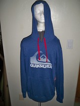 MEN&#39;S GUYS QUIKSILVER GRAPHIC PULLOVER HOODIE FLEECE ROYAL BLUE WHITE LO... - $46.99