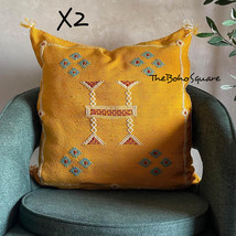 Set Of 2 Handmade &amp; Hand-Stitched Moroccan Sabra Cactus Pillow Cushion, Yellow - £95.91 GBP