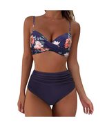 High Waisted Bikini Set for Women, Black Wrap Top with Leopard Print Bot... - $45.77 CAD