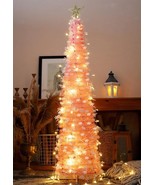 5 Ft Tinsel Christmas Tree with 50 LED Warm Lights Collapsible Pop Up Pi... - £61.24 GBP