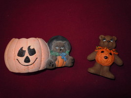 2 BISQUE HALLOWEEN Jack-o-lantern w/Cat Planter Candel Holder &amp; Pumpkin Bear - £3.94 GBP