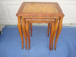 FRENCH PROVINCIAL NESTING STOCK TABLES LEATHER TOP - £344.62 GBP