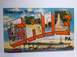 Erie Large Letter Postcard Greeting From Pennsylvania Linen Bridge Boats... - $10.93