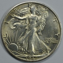 1942 S Walking Liberty silver half dollar AU/BU details - $37.50