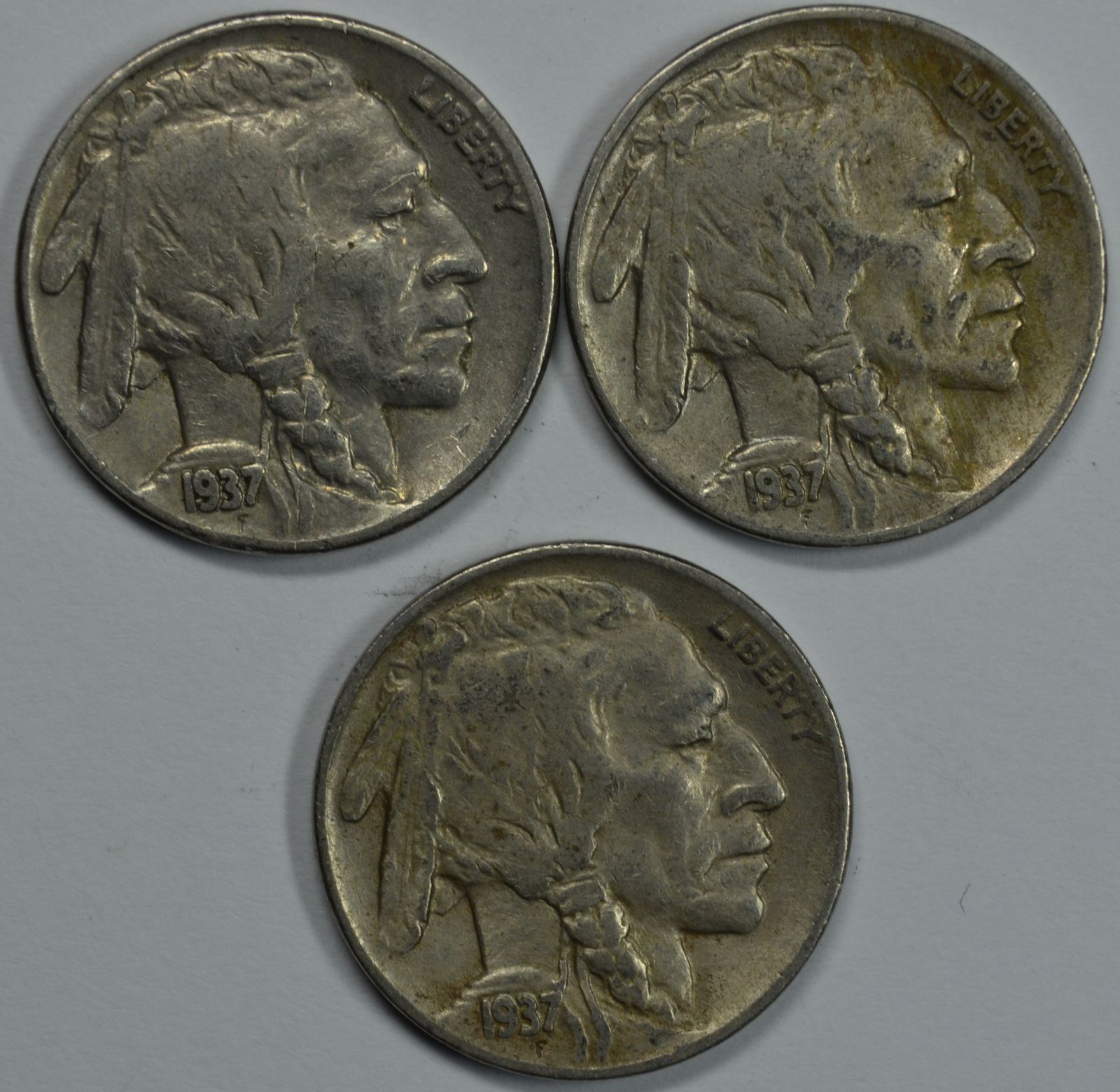 1937 P D S Buffalo circulated nickels  Total of 3 coins - $30.00