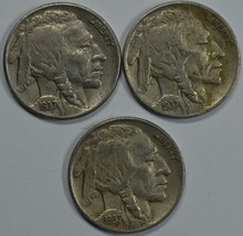 1937 P D S Buffalo circulated nickels  Total of 3 coins - £23.98 GBP