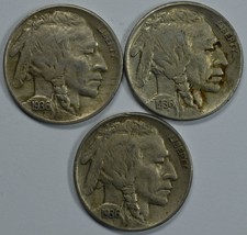 1936 P D S Buffalo circulated nickels  Total of 3 coins - £18.49 GBP