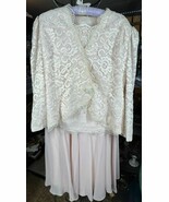 VTG Jessica McClintock Lace Overlay Pink Wedding Skirt &amp; Jacket Set Moth... - $558.70 MXN
