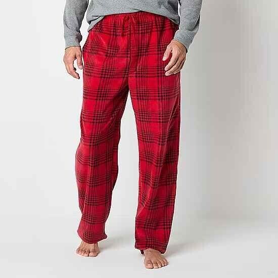 St. John&#39;s Bay Men&#39;s Microfleece Pajama Lounge Sleep Pants MEDIUM Cherry... - $21.28