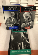 Vtg lot 3 William Faulkner books decorator HCDJ Sound/Fury Light in August Sanct - £18.38 GBP