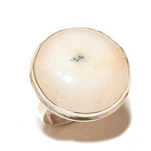 White Moss Agate Round Cabochon Gemstone 925 Silver Overlay Handmade Ring US-9 - £7.12 GBP